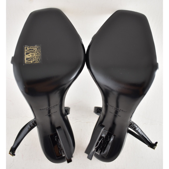 Saint Laurent Opyum 110 Black Leather YSL Logo Heel Slingback Strap Sandal 41 - Picture 16 of 16